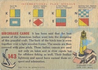 Vintage 1955 Topps Rails and Sails 143 Indian Canoe Birch Bark