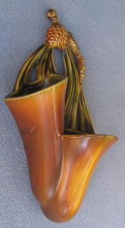  Roseville Pottery Brown Pinecone Double Wallpocket Wall Vase