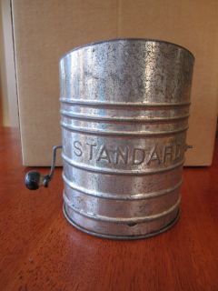 Vintage STANDARD 5 cup Metal Tin Measuring Flour Sifter, Black Wood