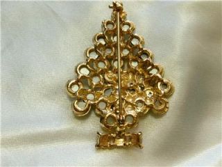 Beautiful Vintage Green Rhinestone Christmas Tree Signed Weiss Pin
