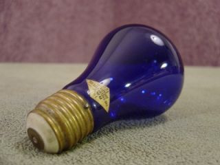 Antique Thomas Eddison Light Bulb Tiped Colbalt Blue Working Late