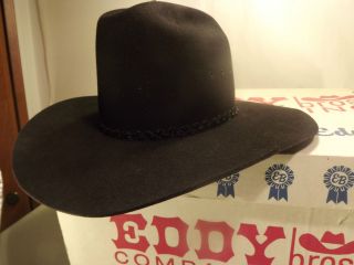 EDDY Vintage Waterproof Black Beaver Fur Felt Cowboy Hat 7 1 8 Inch