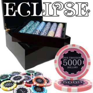 750 Ct Eclipse Poker Chips Set Mahogany Case 14 Gram