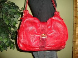 Red Leather B Makowsky Shoulder Bag Purse Pleaded