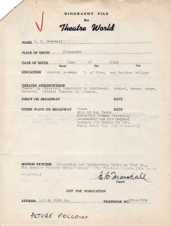 Vintage Actor E G Marshall Autographed Theatre World Biography Form