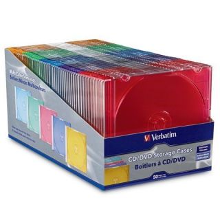  Verbatim 94178 Slim CD and DVD Storage Cases 50 Pack 5 Assorted Colors