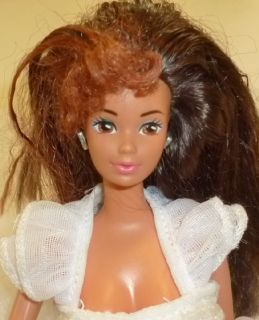 Barbie Doll Steffie Face White Dress Gown Brown Hair with Red Streaks
