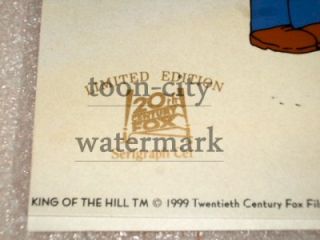 King of The Hill Cel Hand Signed Mike Judge Fox Seal Background Hank