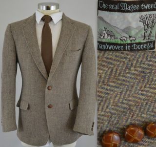 Austin Reed Magee Tweed Hand Woven Donegal Wool Blazer 39R Elbow