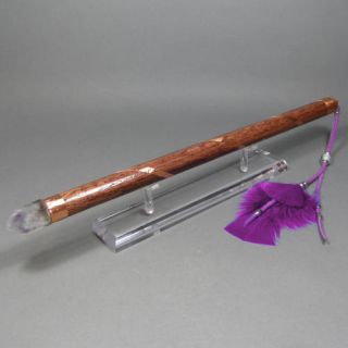 Oak Wood Wand with A Fluorite Crystal Point Spiral Copper Wrap WW52