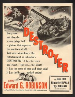 1943 Edward G Robinson Destroyer War Movie Print Ad
