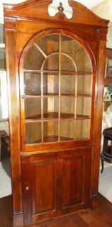 Federal Mahogany Stained Corner Display Cabinet Made Pine Wood