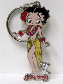 Vintage Betty Boop Metal Enamel Keychain Hawaiian Hula Tiki Girl Key