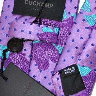100 New Duchamp Tie Mens Jacquard Silk Lilac Purple Green Floral