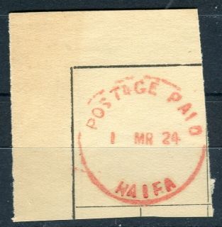 D167 1924 Palestine Meter Stamp Proof in Red Postage Paid Haifa 1 Mr