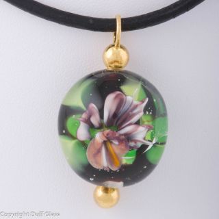 Duff Handmade Lampwork Pendant Focal Art Glass Bead Purple Orchid SRA