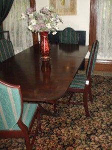 Antique Mahogany Duncan Phyfe Dining Room Table 4 Chairs with Built in