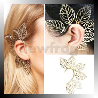 Fashion Women Filigree Leaf Ear Cuff Earrings Vintage Punk Rock Gold