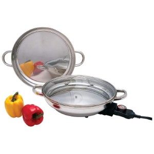 12 round electric skillet 2 lids glass dome new