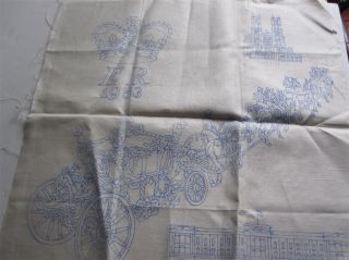 Vint. 18 Sq. Stamped Embroidery Linen Queen Elizabeth Crown, Palace
