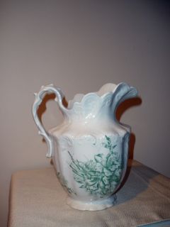 East Palestine OH Green Floral Ironstone Wash Pitcher w EPPCo