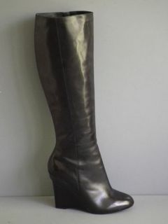 Vera Wang Lavender Eldora Black Leather Tall Wedge Boots 7