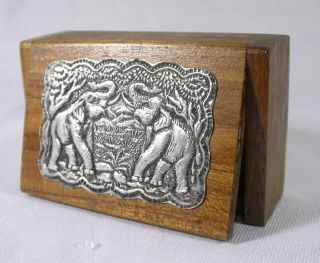 Thai Handmade Jewelry Gem Box Trinket Elephant Nickel Teak Wooden