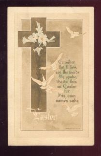 1911 Easter Cross Doves Lilies Vintage Antique Postcard