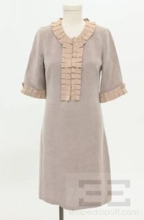 Elise Gug Brown Silk Dupioni & Tan Pleated Grosgrain Dress Size 34