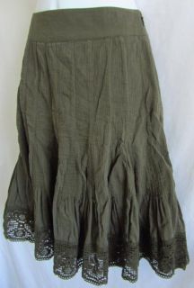 Edme Esyllte Anthropologie Crinkle Gored Dark Green Skirt 6 100 Cotton