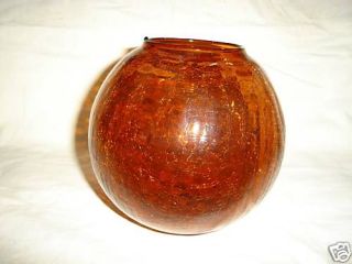 Vintage Brown Orange Crackle Glass Ivy Rose Bowl Vase