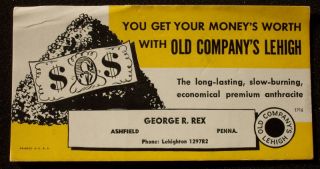 1940s Blotter Old Companys Lehigh Coal Rex Ashfield PA