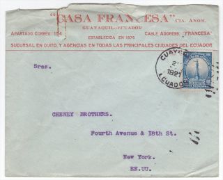 Ecuador to US New York 1921 Casa Francesca Singl franked Cover
