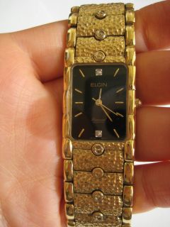 Elgin Diamond Quartz Mens Gold Tone Watch Good Condition