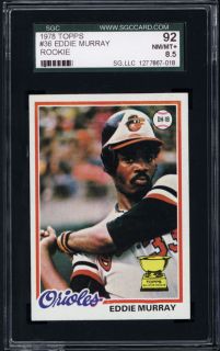 1978 topps 36 eddie murray sgc 92 graded nm mt+ 92 by sgc hall of fame