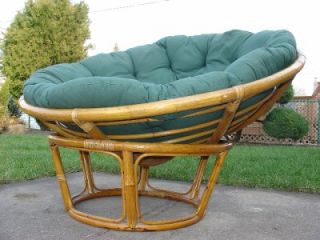 Papasan Chair Handcrafted Rattan Wood Green Cushion