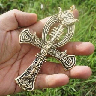 Ankh Egyptian Cross of Life Horus Eye of RA Anubis Pagan Pendant Brass