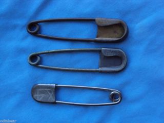 3 Large Safety Pins Risdon Key Tags Holders Brass