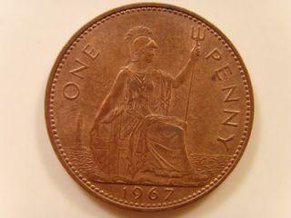 1967 one penny queen elizabeth ii british coin