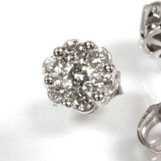 14k White Gold 0.50 Carat Diamond Cluster Earrings Stud Flower Design