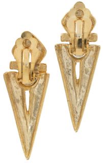 Earrings Clip On Door Knocker Dangle Vintage 80s Gold Tone Rhinestone