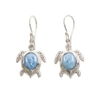 Sterling Silver Earrings Turtle Larimar Hand Crafted