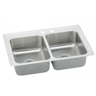 Elkay Top Mount Double Equal Bowl Stainless Steel Kitchen Sink 2 Hole