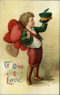 Ellen Clapsaddle Valentines Day Delivery Boy w Hearts c1910 Postcard