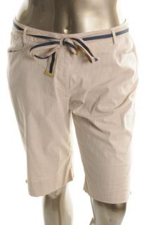 Ellen Tracy New Tan Striped Flat Front Belted Walking Shorts 10 BHFO