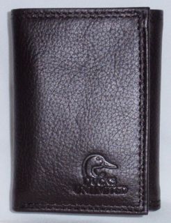 Brown LEATHER WALLET Trifold w Embossed Ducks Unlimited Duck Head