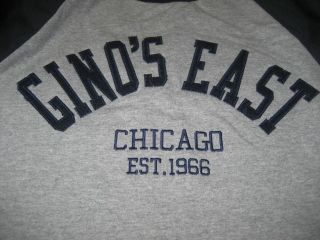 Ginos East Chicago Est 1966 Pizza Pie T Tee Shirt Baseball Style Gray