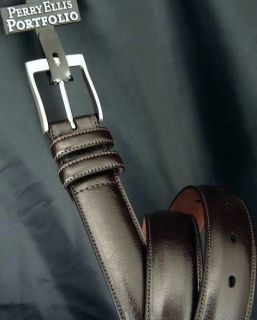 Perry Ellis New Mens Genuine Leather Belt Brown 36