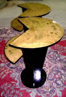 Art Deco style black and Elm wood side table