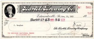 1953 bartels brewing co check edwardsville pa neat 1953 check from the